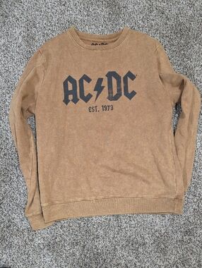 AC/DC Tan Brown Crewneck Sweatshirt with Black Logo